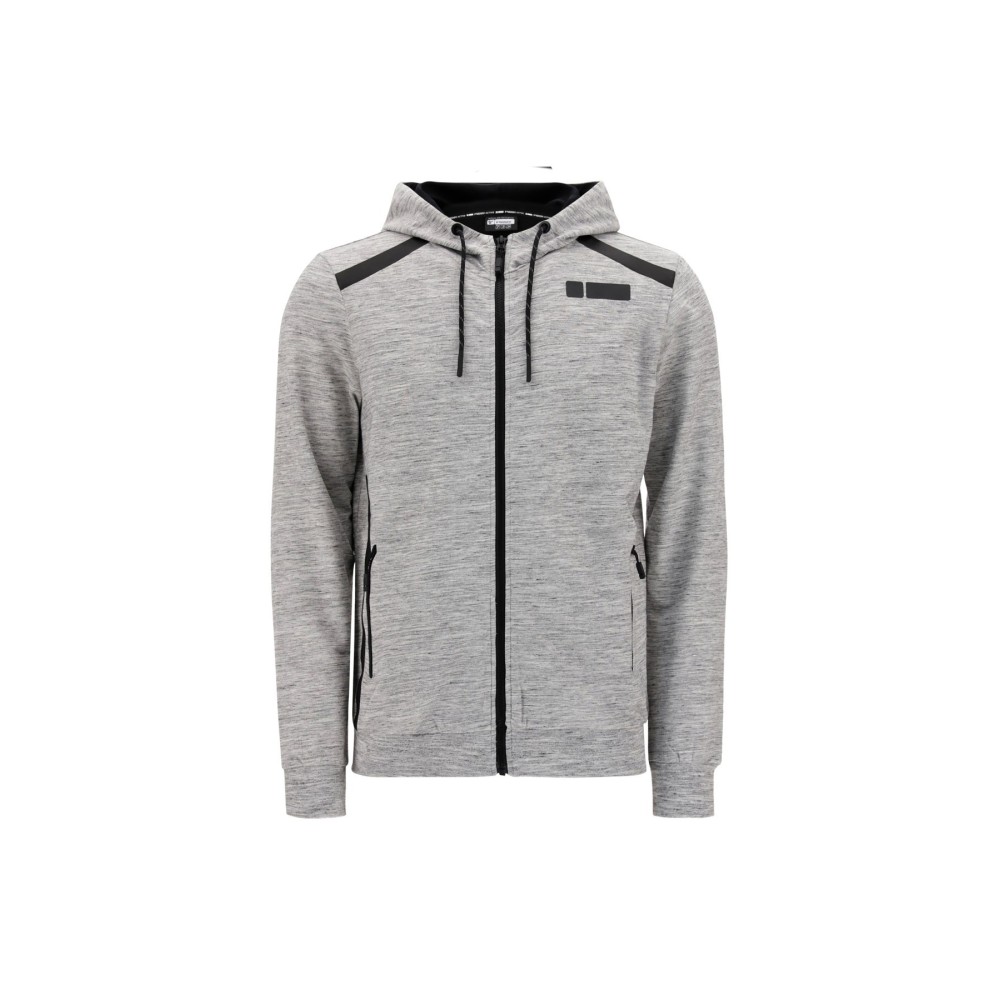 Men's mélange stretch sweatshirt with hood and black details