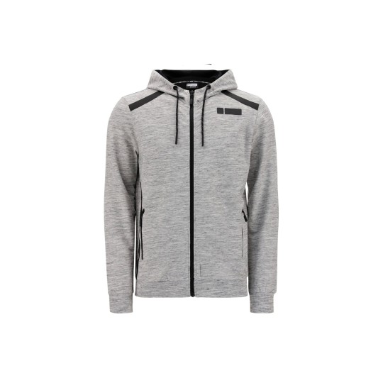 Men's mélange stretch sweatshirt with hood and black details