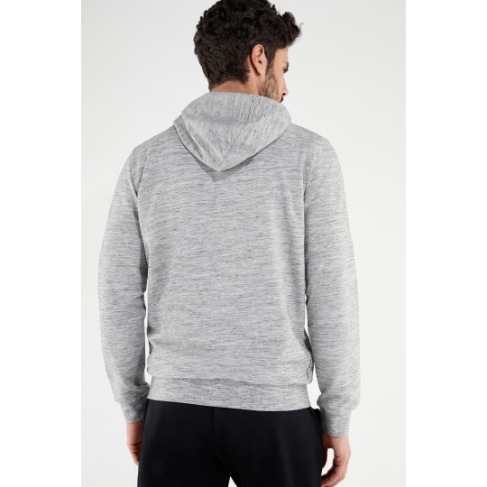Men's mélange stretch sweatshirt with hood and black details