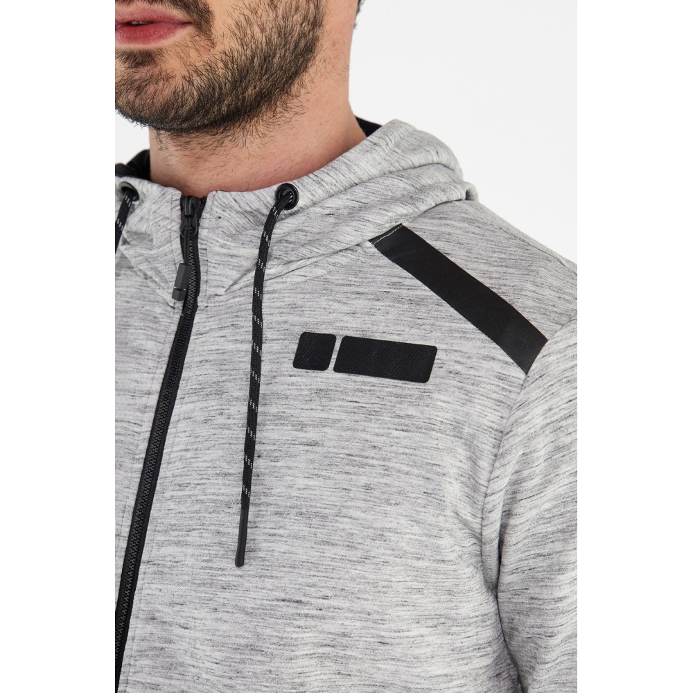 Men's mélange stretch sweatshirt with hood and black details