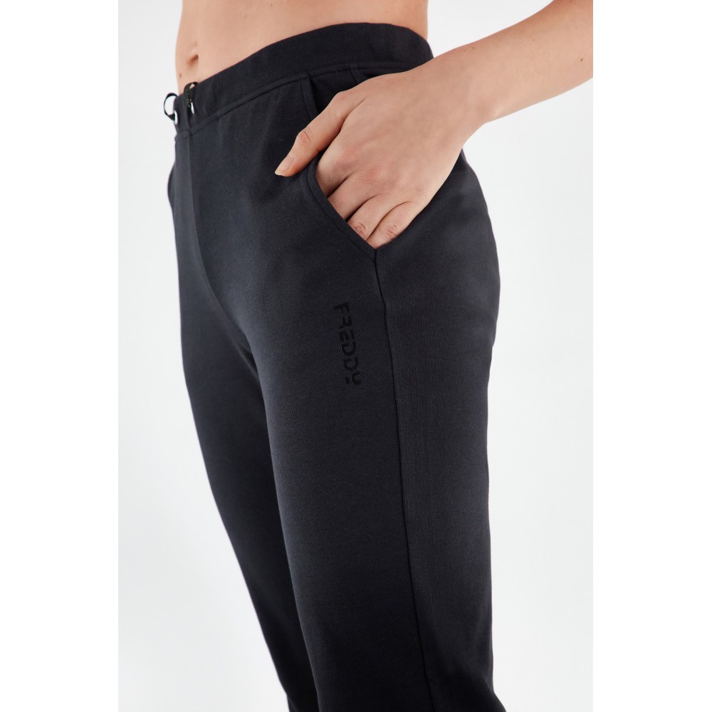 Pantaloni Donna Freddy sportivi in interlock con fondo a polsino