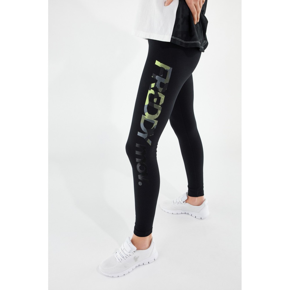 Women's FREDDY fitness leggings with FREDDY MOV print. Fluorescent camouflage