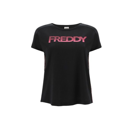 T-shirt Donna fitness comfort con stampe e nastri jacquard