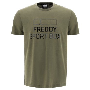 Single-colour T-shirt with large glossy print FREDDY SPORT BOX