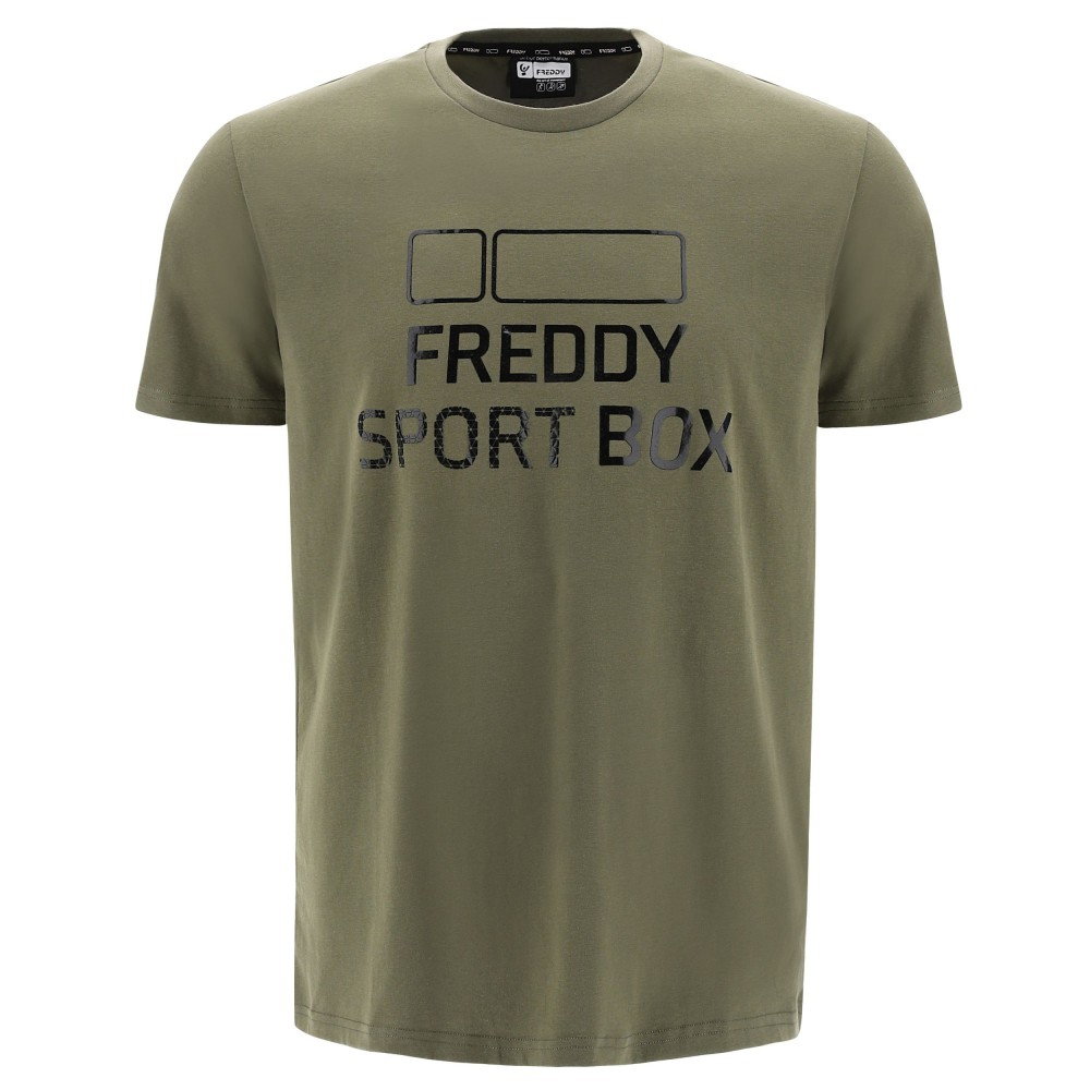 Single-colour T-shirt with large glossy print FREDDY SPORT BOX Single-colour T-shirt with large glossy print FREDDY SPORT BOX