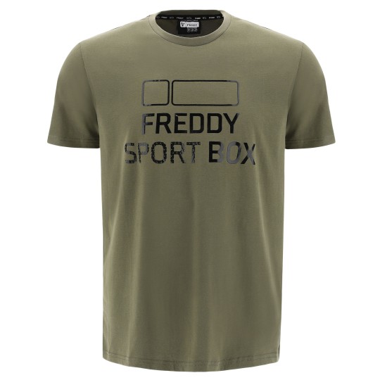 Single-colour T-shirt with large glossy print FREDDY SPORT BOX Single-colour T-shirt with large glossy print FREDDY SPORT BOX