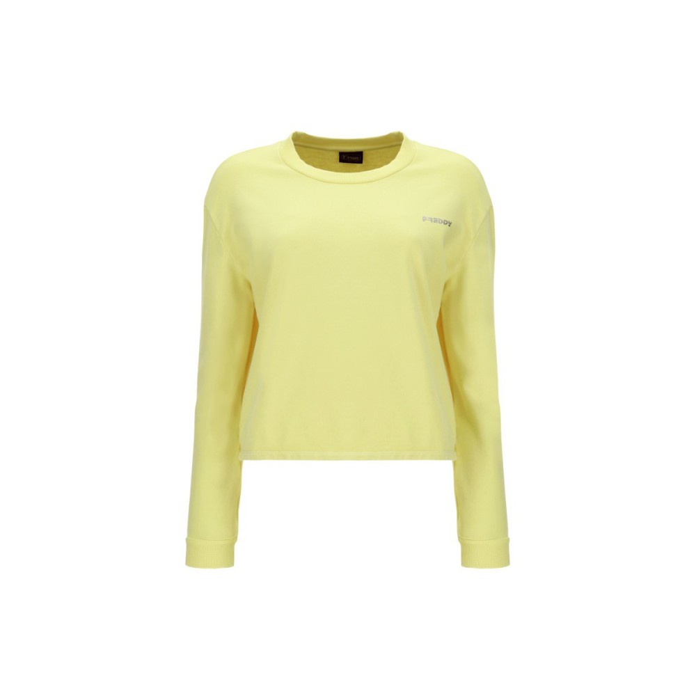 Short crew-neck sweatshirt in fluorescent light fleece