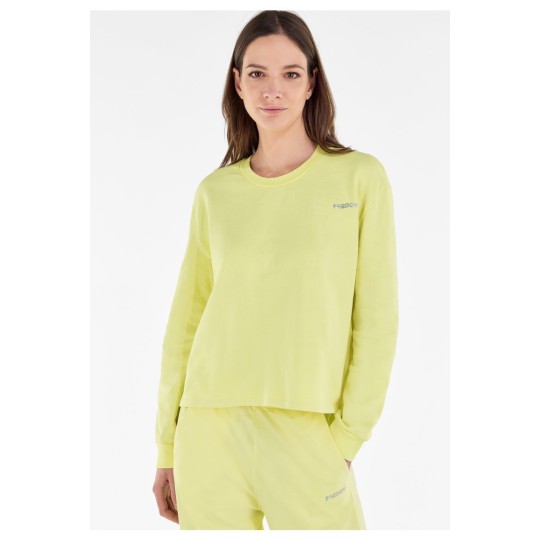Short crew-neck sweatshirt in fluorescent light fleece