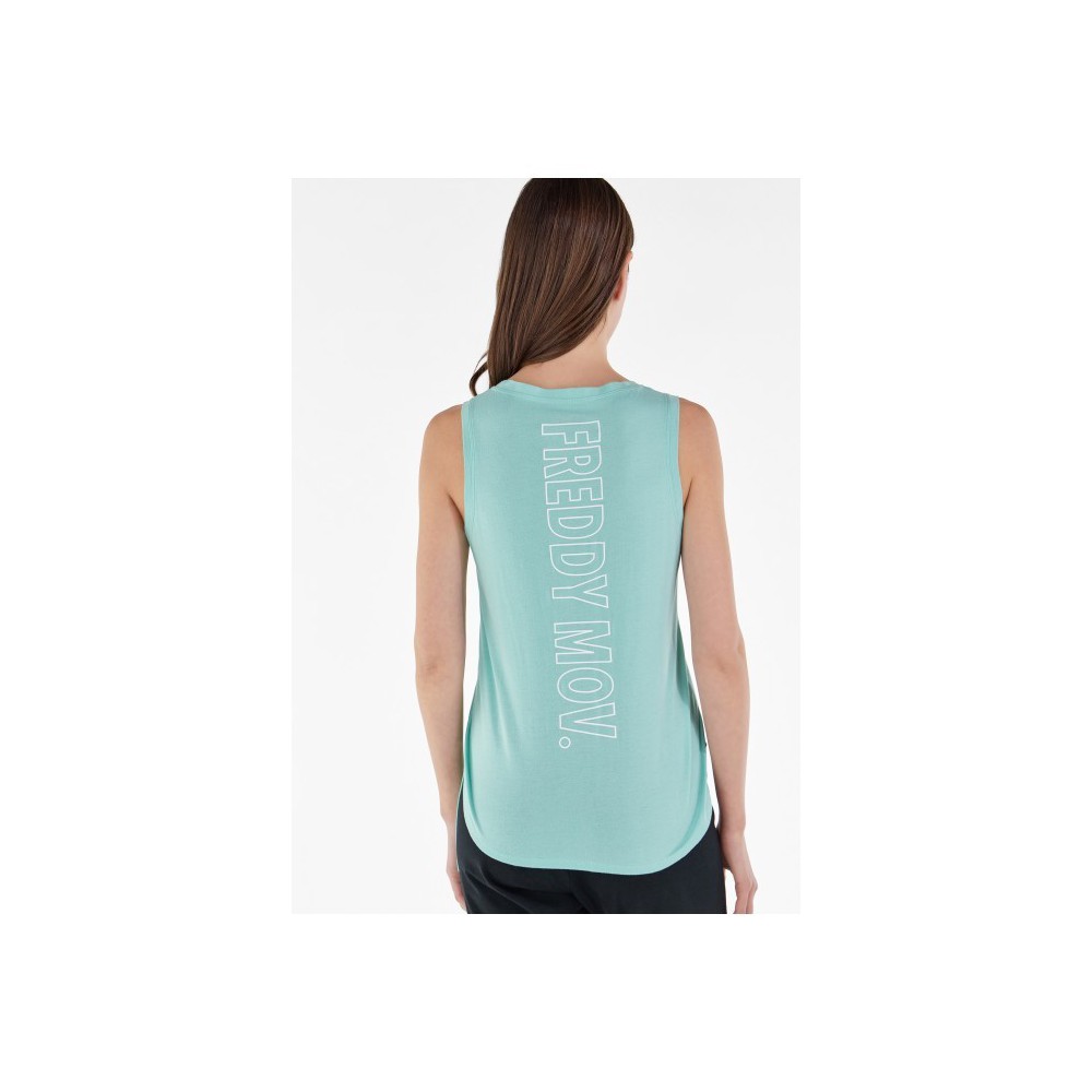 Tank top with outilne print on the back and rounded hem
