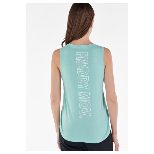 Tank top with outilne print on the back and rounded hem