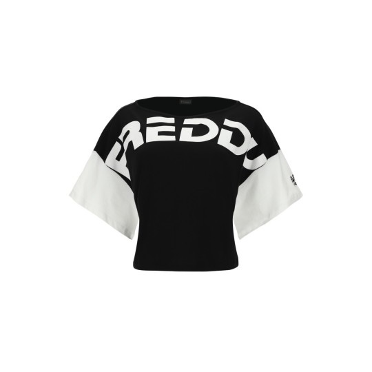 Color-block crop top T-shirt with kimono sleeves