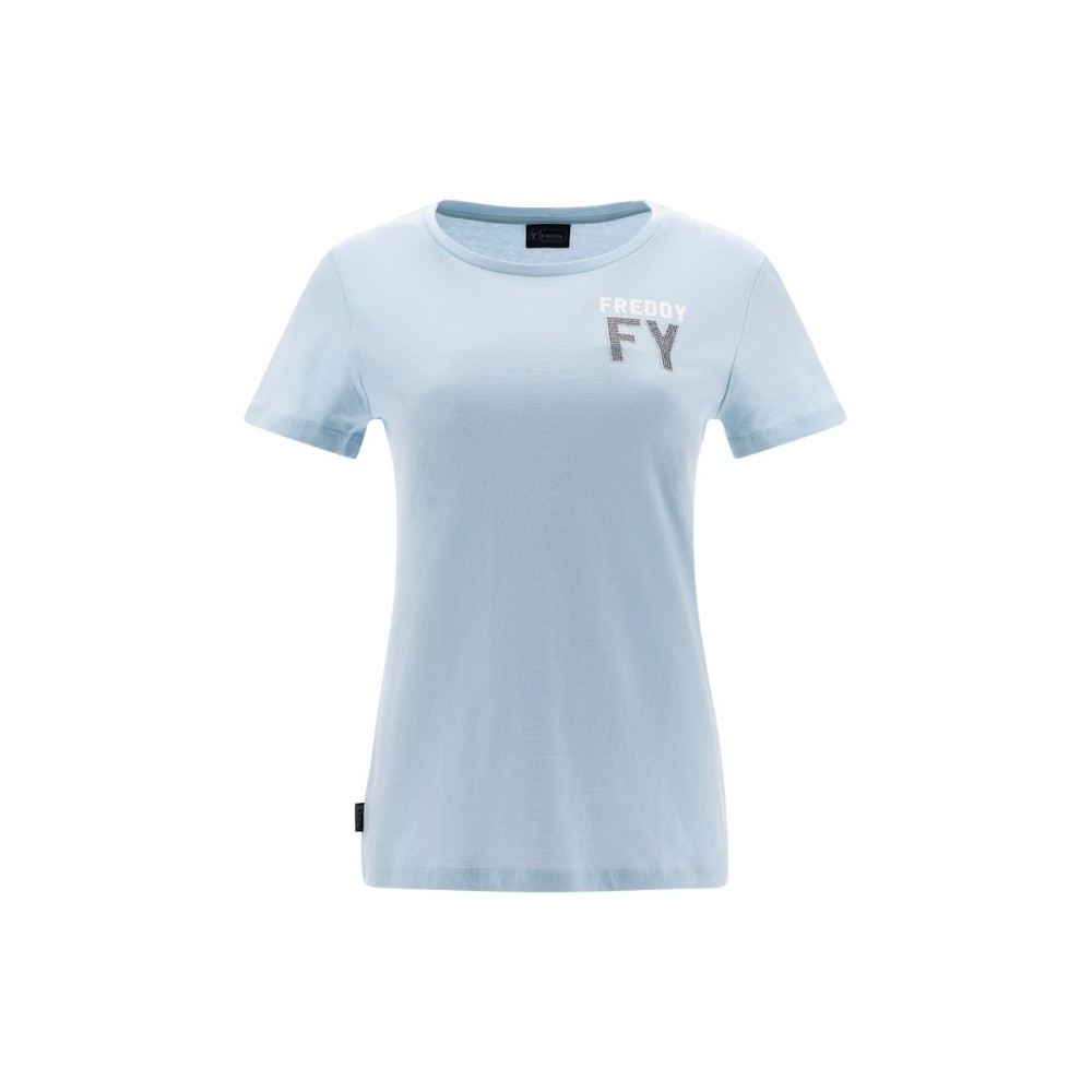 T-shirt with crystal rhinestone graphics and white glitter