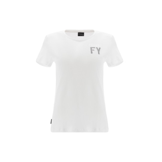 T-shirt with crystal rhinestone graphics and white glitter