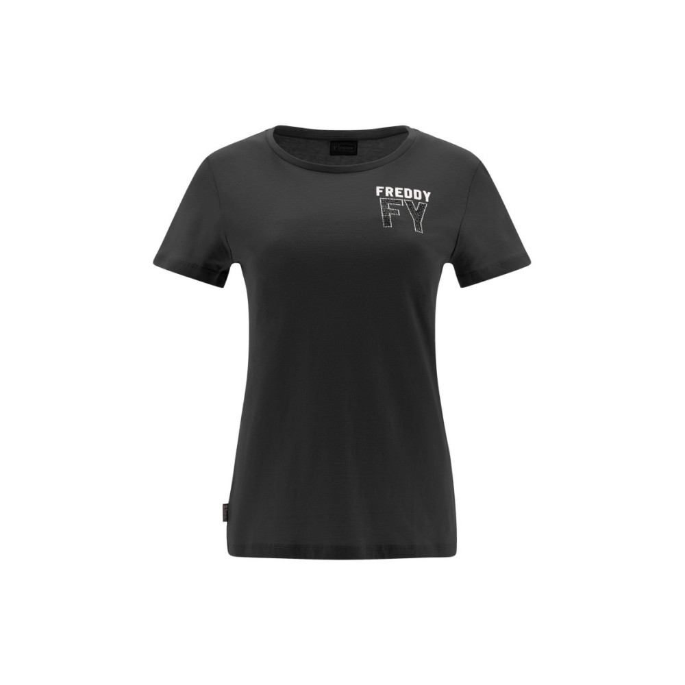 T-shirt con Grafica in strass cristallo e glitter bianco