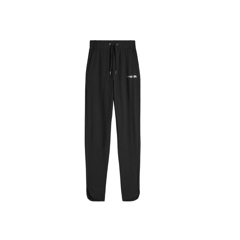 Women's slim-fit jersey trousers with rounded hem