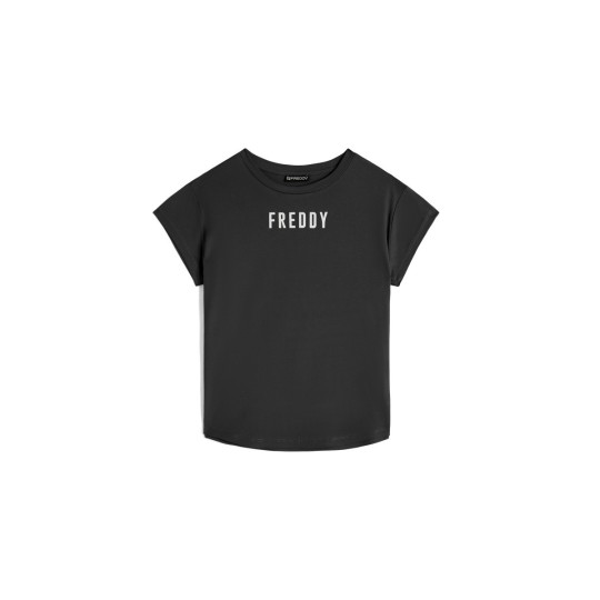Women's jersey T-shirt with small satin-effect logo