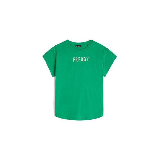 Women's jersey T-shirt with small satin-effect logo