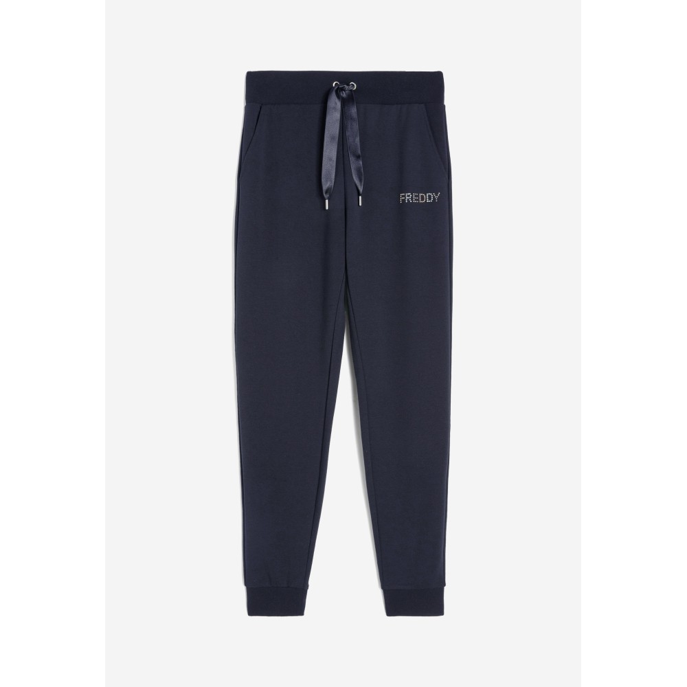 Pantaloni donna in french terry modal con fondo a polsino