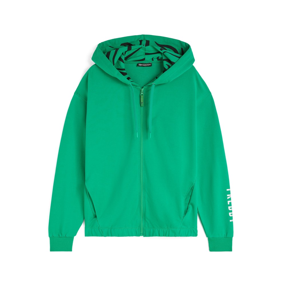 Women's zebra print zip-up and hooded French terry sweatshirt