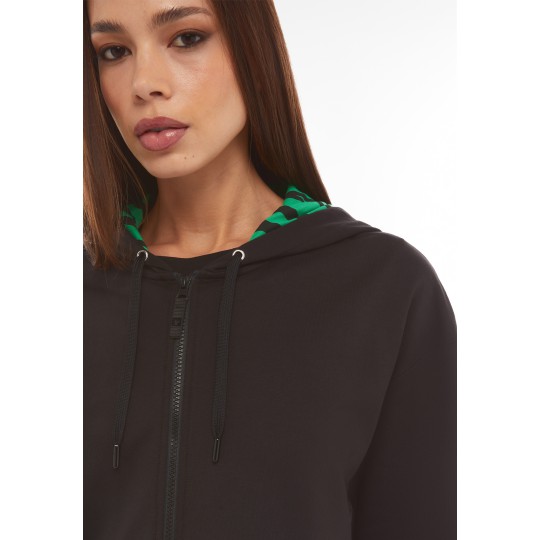 Women's zebra print zip-up and hooded French terry sweatshirt