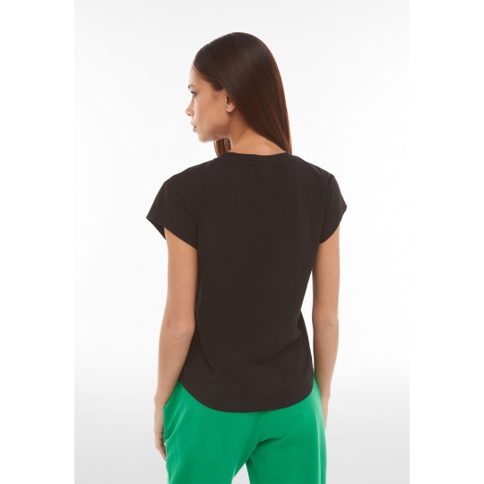 Women's jersey T-shirt with small satin-effect logo