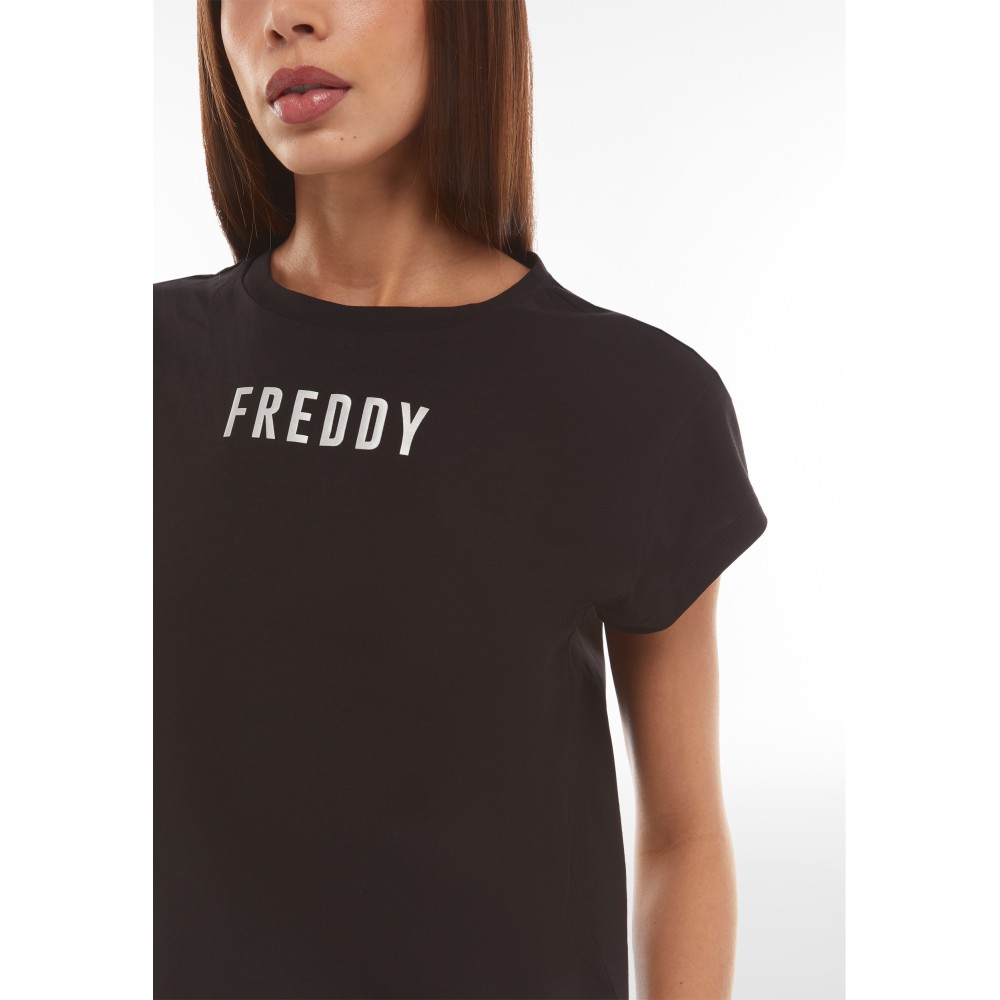 Women's jersey T-shirt with small satin-effect logo