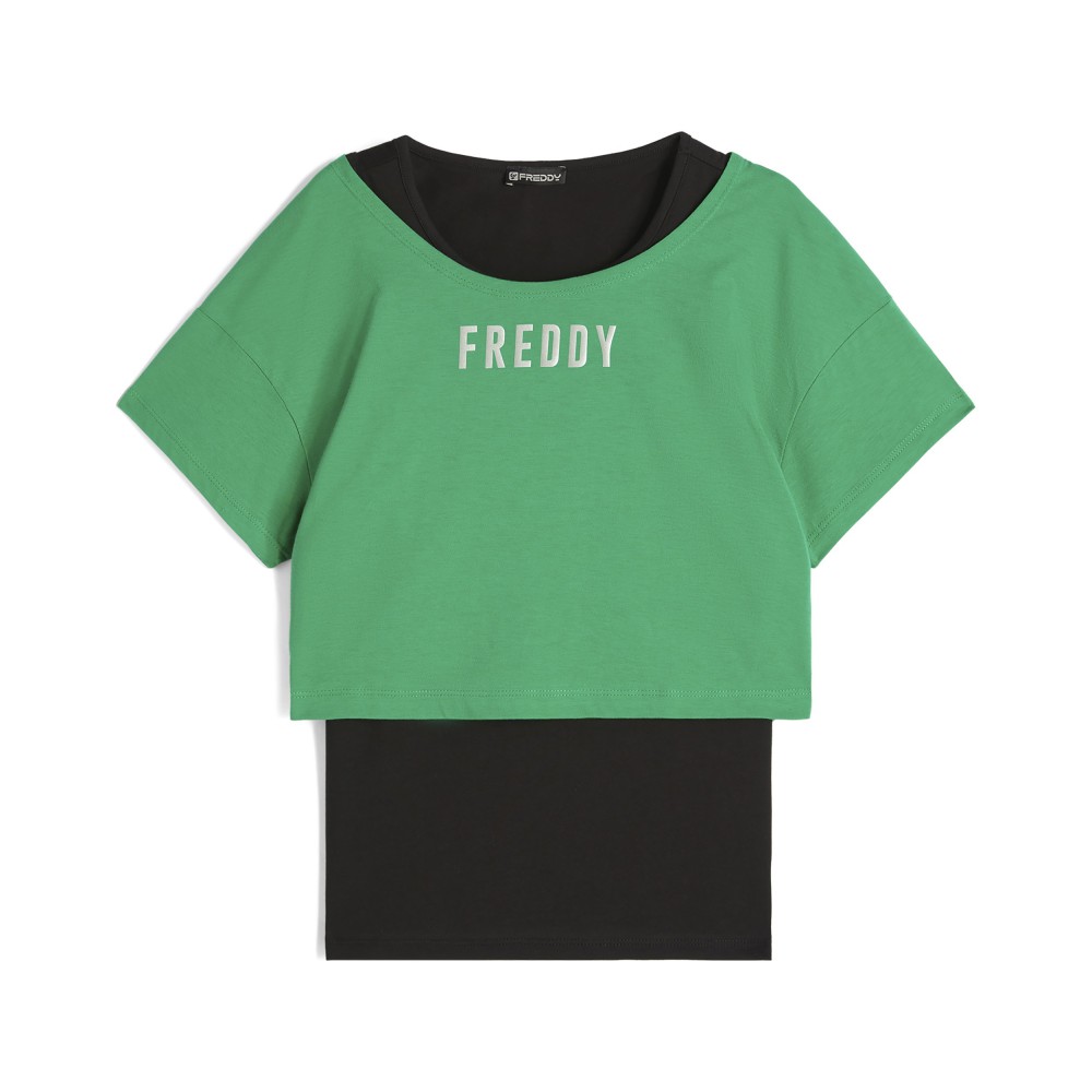 Set canotta+t-shirt cropped da donna con logo satin