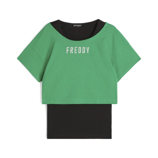 Women's cropped tank top+t-shirt set with satin logo