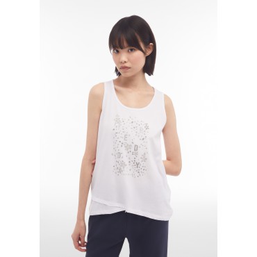 Women's tank top with criss-cross hem and floral print