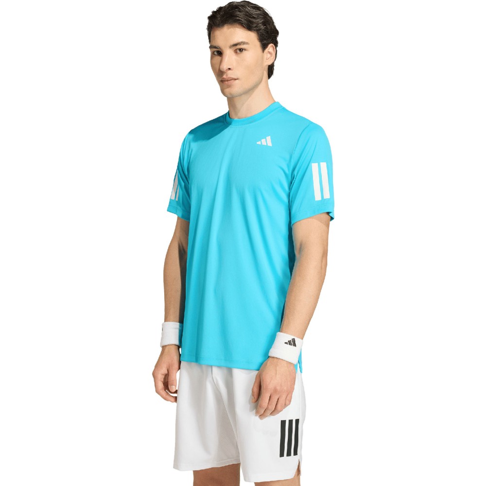 Maglietta Padel Tennis Adidas Club 3 Stripes Celeste