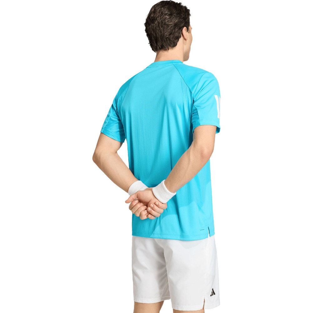 Maglietta Padel Tennis Adidas Club 3 Stripes Celeste