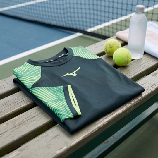 Mizuno Stargazer Shadow Men's Tennis T-Shirt - Black/Green
