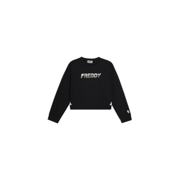 Felpa girocollo con inserti a contrasto e logo perlato