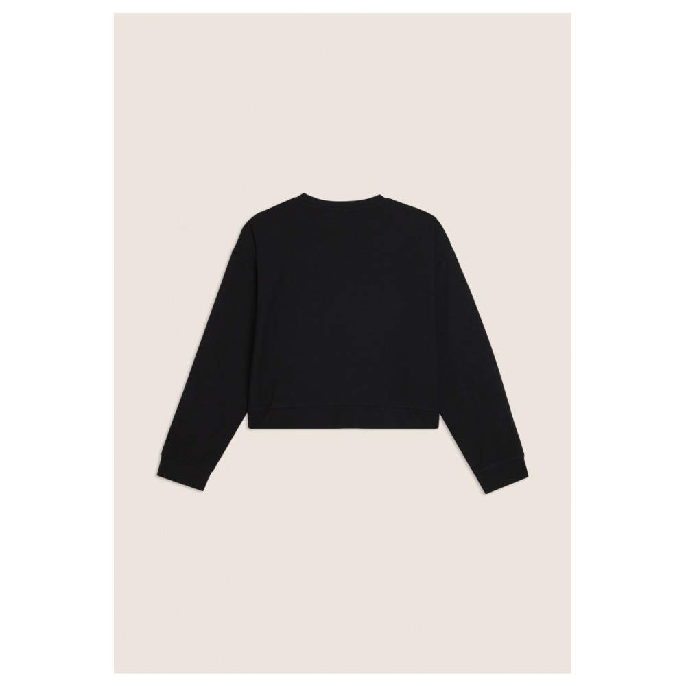 Felpa girocollo con inserti a contrasto e logo perlato