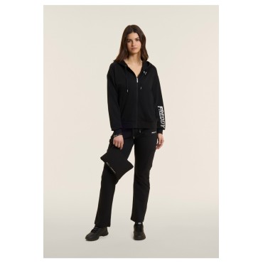 Felpa con zip e cappuccio con logo perlato sulla manica