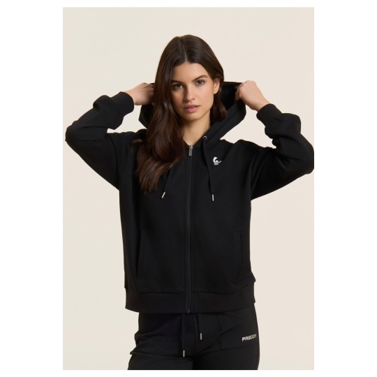 Felpa con zip e cappuccio con logo perlato sulla manica