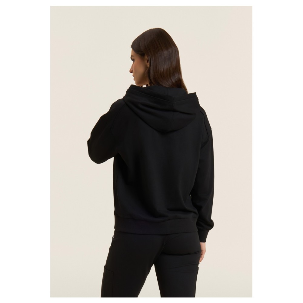 Felpa con zip e cappuccio con logo perlato sulla manica