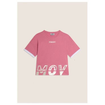 T-shirt con stampa MOV perlata e dettagli a contrasto