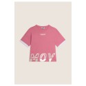 T-shirt con stampa MOV perlata e dettagli a contrasto