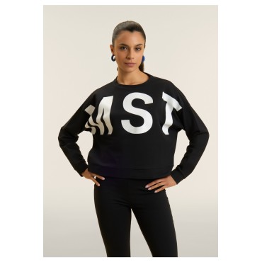 Felpa girocollo cropped con maxi stampa MST