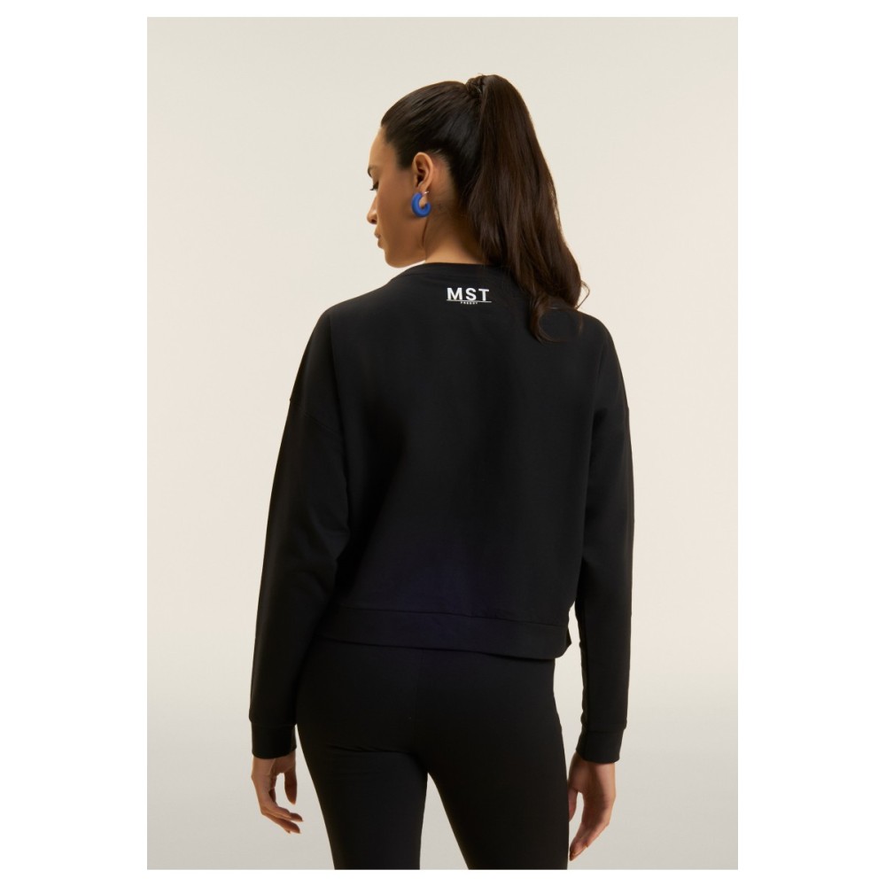 Felpa girocollo cropped con maxi stampa MST