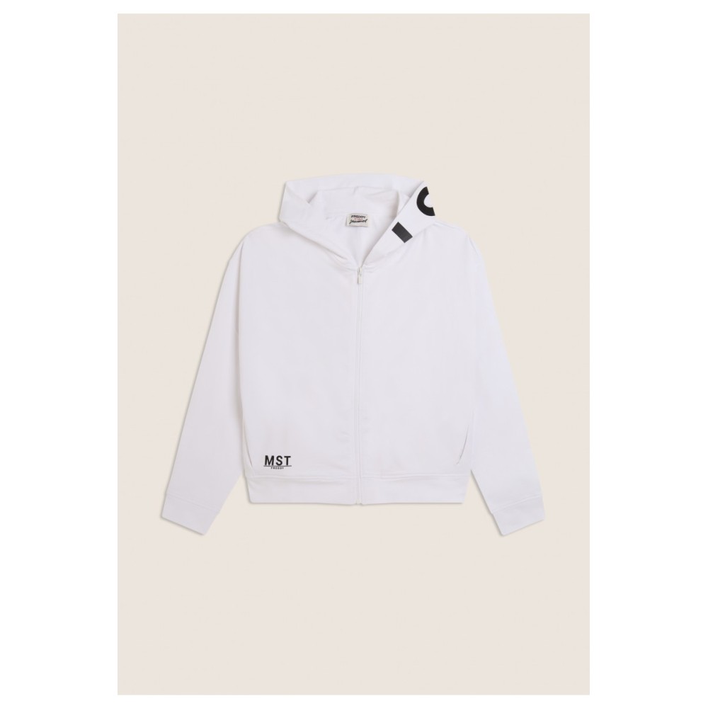 Felpa cropped cappuccio zip con stampa MST
