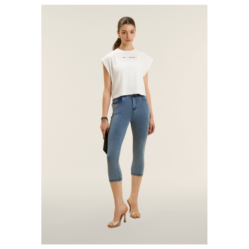 T-shirt manica corta cropped con stampe MST FREDDY