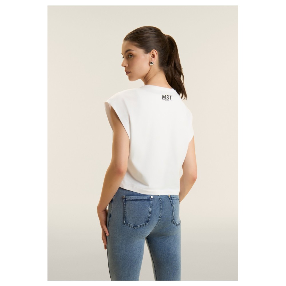 T-shirt manica corta cropped con stampe MST FREDDY