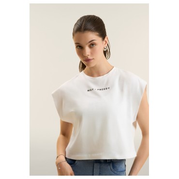 T-shirt manica corta cropped con stampe MST FREDDY