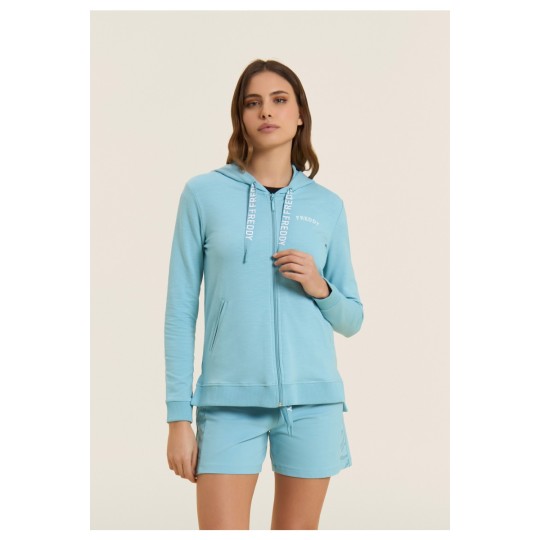 Felpa Cappuccio e Zip in Tessuto Fiammato e Coulisse FREDDY