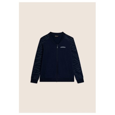 Felpa Zip con Collo Bomber e Motivo Grafico