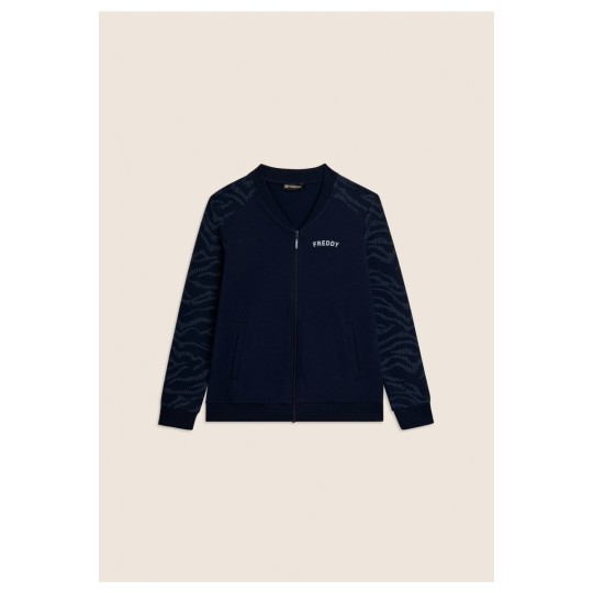 Felpa Zip con Collo Bomber e Motivo Grafico