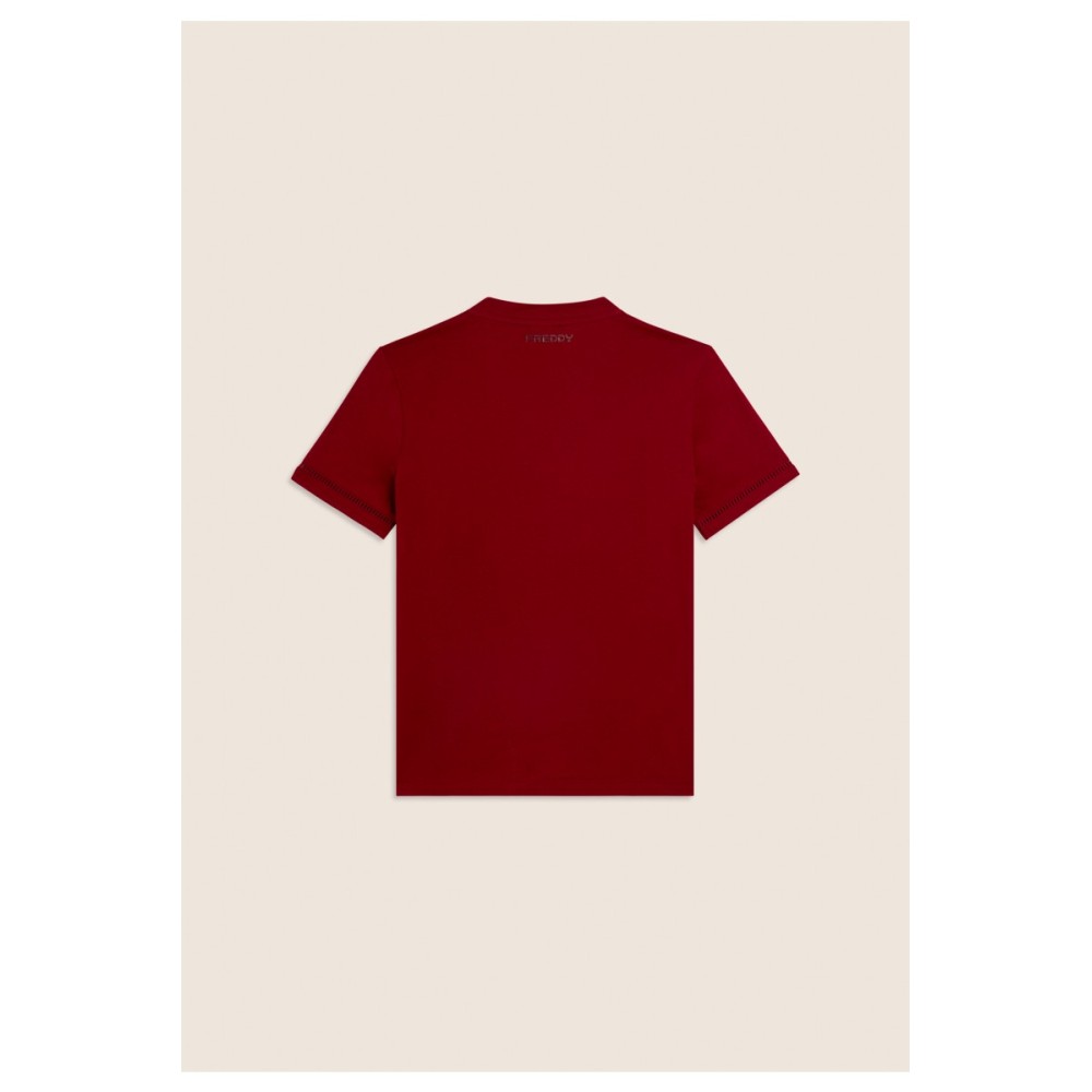 T-shirt Girocollo con Ricamo Traforato del Logo