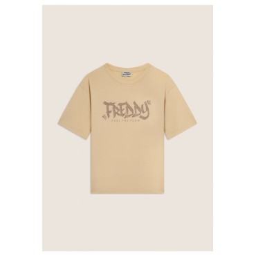 T-shirt con stampa \"FREDDY FEEL THE FLOW\" e borchie